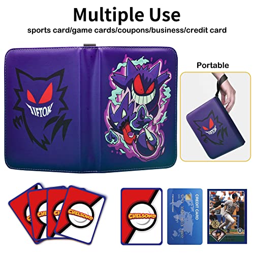 Card Binder for Cards, 9-Pocket Portable Card Collector Album Holder Book Fits 720 Cards with 40 Removable Sleeves, Trading Card Binder Display Storage Carrying Case for TCG - Purple