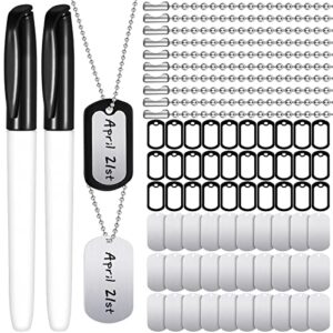 therwen 92 pieces military dog tags for kids set including 30 aluminum blank dog tag 30 steel ball chain necklaces 30 military silicone dog tag silencer and 2 erasable markers pets tags for diy craft