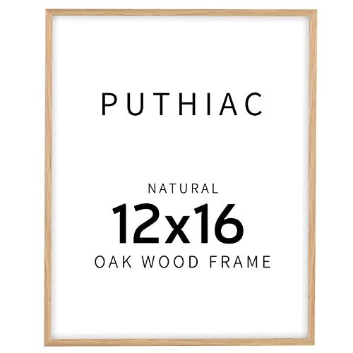 puthiac 12x16 Oak Wood Picture Frame - Minimalist 12x16 Poster Frame, 12"x16" Picture Frame Wood, Natural Solid Wooden Picture Frames for Wall Art Photo and Prints (Set of 1)