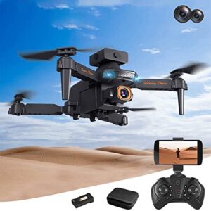 mini drone foldable dual 1080p camera hd fpv drone, 2.4ghz wifi quadcopters with control, 3-level flight speed, gravity control, rolling 360°, for adults kids holiday toys gift