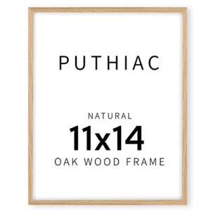 puthiac 11x14 oak wood picture frame - minimalist 11x14 poster frame, 11"x14" frame wood, natural solid wooden picture frames for wall art photo and prints (set of 1)
