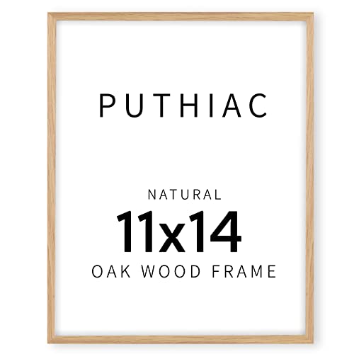 puthiac 11x14 Oak Wood Picture Frame - Minimalist 11x14 Poster Frame, 11"x14" Frame Wood, Natural Solid Wooden Picture Frames for Wall Art Photo and Prints (Set of 1)