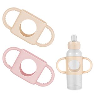 2pcs baby bottle handles for dr brown narrow baby bottle, soft comfortable material silicone bpa free for dr brown bottle with easy grip handle over six months baby (light pink, creamy white)