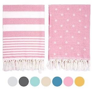 plauthus turkish beach towel 2 pack-39” x 71”-oversized & sand proof & quick dry & compact-extra lager cotton beach towels for adults on beach, bath, pool, travel, yoga, camping- pink