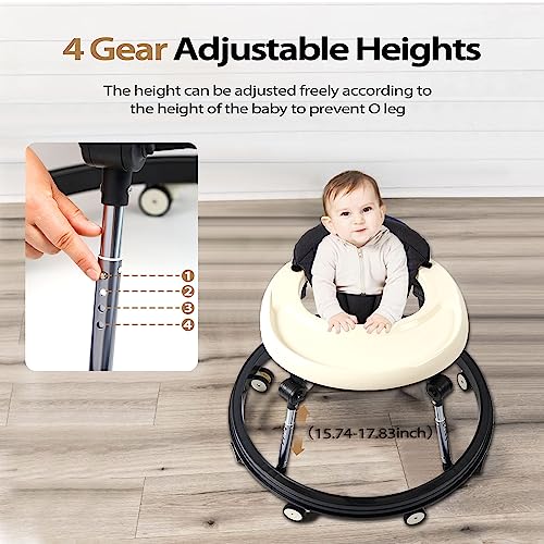 Napei Foldable Baby Walker with Wheels, Baby Walker & Activity Center for Boys Girls 6-18 Months, Enlarged Chassis Baby Walker and Bouncer Combo, Seat & Height Adjustable Toddler Walker, Anti-Rollover