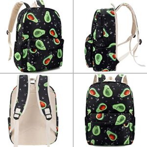 Malaxlx Avocado Print School Backpack Set for Teen Girls Boys, Bookbags with Lunch Box Pencil Case