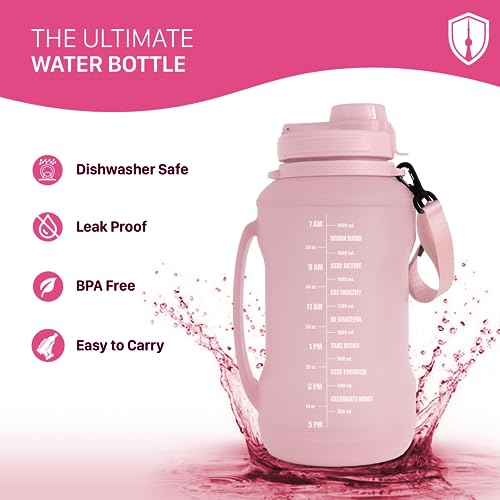 Collapsible Water Bottle for Traveling, Hiking 64 oz Gen 2.0 - Motivational Water Bottle with Time Markings - Half Gallon / 2 L Capacity - BPA Free & Dishwasher Safe (Fruity Pink)