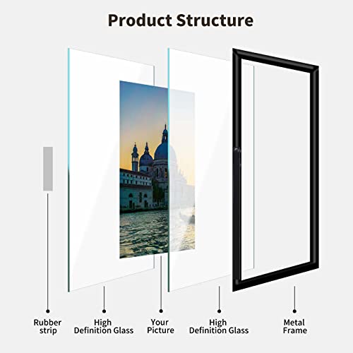 Black Metal Floating Picture Frame Set of 2, Frame Size 5x7inch for Multiple Photo Sizes (4x6, 3x5, 2x3), Real Glass, Easel Tabletop Photo Frame, Classic Photo Gifts Choice for Thanksgiving, Christmas