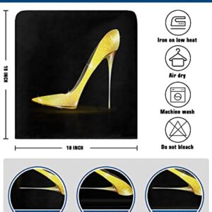 4 Pcs Dining Chair Slipcovers Golden Sexy High-Heeled Shoe,Removable Chair Back Covers Women Shining Heels on Dark Black Chair Protector for Home Kitchen Dining Room Holiday Party Decor