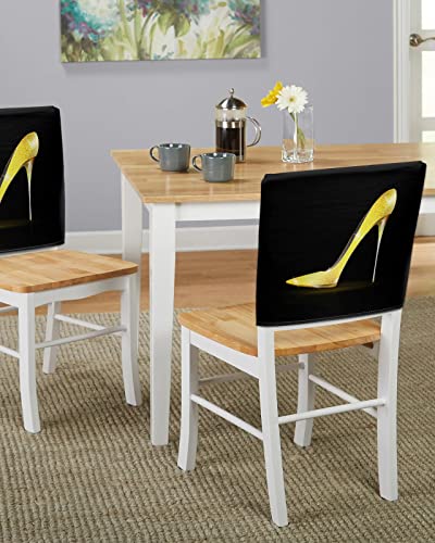 4 Pcs Dining Chair Slipcovers Golden Sexy High-Heeled Shoe,Removable Chair Back Covers Women Shining Heels on Dark Black Chair Protector for Home Kitchen Dining Room Holiday Party Decor