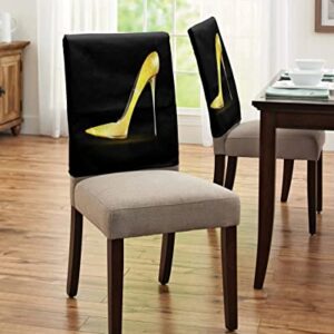 4 Pcs Dining Chair Slipcovers Golden Sexy High-Heeled Shoe,Removable Chair Back Covers Women Shining Heels on Dark Black Chair Protector for Home Kitchen Dining Room Holiday Party Decor