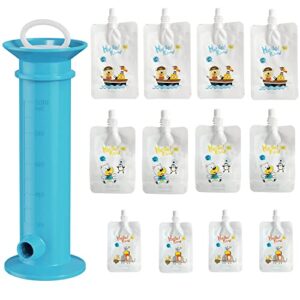 fruit puree filler, portable food pouch filler fruit squeeze puree filler vegetable puree maker fruit juice food maker with 12pcs reusable food pouches for kids indoor and outdoor usage (blue)