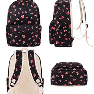 FEWOFJ Mushroom School Backpack for Teen Girls, Bookbag with Lunch Box and Pencil Case