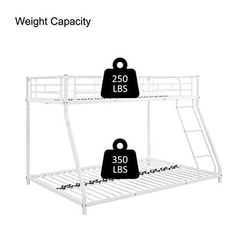 Lostcat Metal Bunk Bed Twin Over Full Size,Heavy Duty Low Bunkbeds with Ladder & Safety Guard Rails,for Kids Teens Adults,Space Saving & No Box Spring Need,White