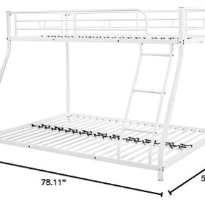 Lostcat Metal Bunk Bed Twin Over Full Size,Heavy Duty Low Bunkbeds with Ladder & Safety Guard Rails,for Kids Teens Adults,Space Saving & No Box Spring Need,White