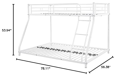 Lostcat Metal Bunk Bed Twin Over Full Size,Heavy Duty Low Bunkbeds with Ladder & Safety Guard Rails,for Kids Teens Adults,Space Saving & No Box Spring Need,White