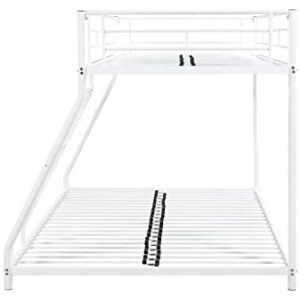 Lostcat Metal Bunk Bed Twin Over Full Size,Heavy Duty Low Bunkbeds with Ladder & Safety Guard Rails,for Kids Teens Adults,Space Saving & No Box Spring Need,White