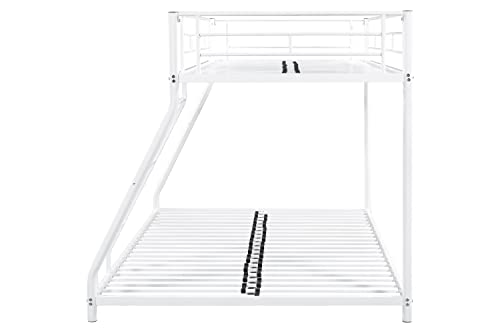 Lostcat Metal Bunk Bed Twin Over Full Size,Heavy Duty Low Bunkbeds with Ladder & Safety Guard Rails,for Kids Teens Adults,Space Saving & No Box Spring Need,White