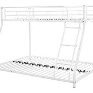 Lostcat Metal Bunk Bed Twin Over Full Size,Heavy Duty Low Bunkbeds with Ladder & Safety Guard Rails,for Kids Teens Adults,Space Saving & No Box Spring Need,White