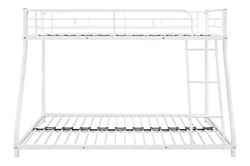 Lostcat Metal Bunk Bed Twin Over Full Size,Heavy Duty Low Bunkbeds with Ladder & Safety Guard Rails,for Kids Teens Adults,Space Saving & No Box Spring Need,White