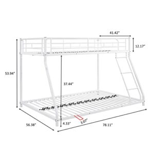 Lostcat Metal Bunk Bed Twin Over Full Size,Heavy Duty Low Bunkbeds with Ladder & Safety Guard Rails,for Kids Teens Adults,Space Saving & No Box Spring Need,White