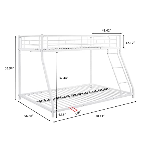 Lostcat Metal Bunk Bed Twin Over Full Size,Heavy Duty Low Bunkbeds with Ladder & Safety Guard Rails,for Kids Teens Adults,Space Saving & No Box Spring Need,White