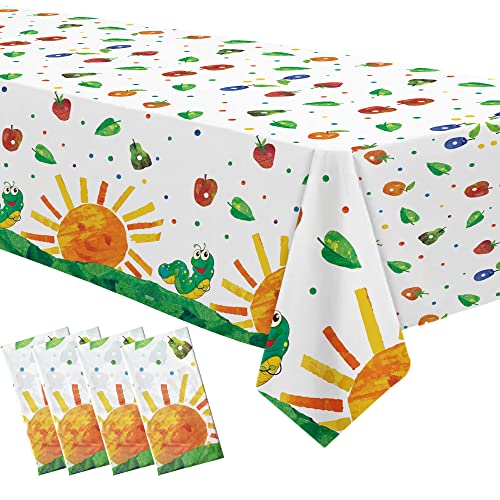 APOWBLS Hungry Caterpillar Party Tablecloth Decorations - Disposable Caterpillar Birthday Table Cover Party Supplies, Hungry Caterpillar Theme Birthday Baby Shower Table Cloth - 4 Pack (54in x 108in)