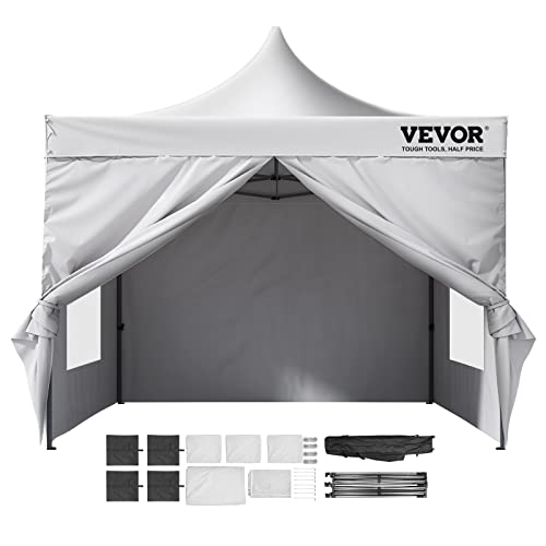 VEVOR 10x10 FT Pop up Canopy with Removable Sidewalls, Instant Canopies Portable Gazebo & Wheeled Bag, UV Resistant Waterproof, Enclosed Canopy Tent for Outdoor Events, Patio, Backyard, Party, Camping