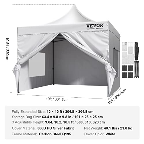 VEVOR 10x10 FT Pop up Canopy with Removable Sidewalls, Instant Canopies Portable Gazebo & Wheeled Bag, UV Resistant Waterproof, Enclosed Canopy Tent for Outdoor Events, Patio, Backyard, Party, Camping