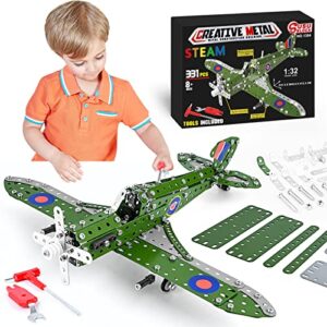 STEM Building Toys Model Airplane Kits for Boys 8-12,Airplane Model Scale 1:32 Metal Building Kit,Erector Set Model Planes for Kids 8-12,Best Airplane Gifts for Hurricane Fighter Fans