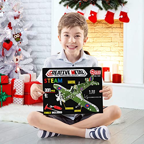 STEM Building Toys Model Airplane Kits for Boys 8-12,Airplane Model Scale 1:32 Metal Building Kit,Erector Set Model Planes for Kids 8-12,Best Airplane Gifts for Hurricane Fighter Fans