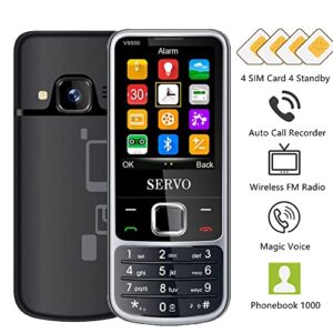 V9500 Unlocked Mobile Phone, 2G Senior Cell Phone, Support 4 SIM Card Auto Call Recorder Speed dial Magic Voice FM Radio 2.4" Screen 1200mAh Cellphones (Black)