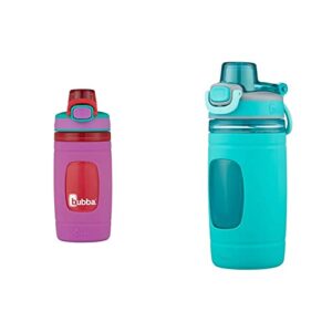 bubba flo kids water bottle, mixed berry & flo kids water bottle with leak-proof lid, 16oz dishwasher safe water bottle for kids, impact and stain-resistant, aqua waters