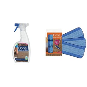 bona hardwood floor cleaner spray - 32 fl oz & microfiber cleaning pad, for hardwood and multi-surface floors, fits family of mops, 3 pack