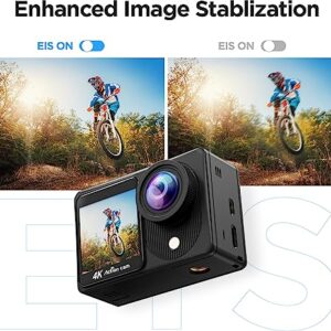 TIMNUT 4K Action Camera Touchscreen - Dual Screen Ultra HD EIS WiFi Sports Camera,40M Waterproof Camera 170°Wide Angle Vlog Camera 20MP Underwater Camcorder with Remote Control and 2 Batteries