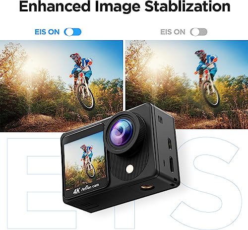 TIMNUT 4K Action Camera Touchscreen - Dual Screen Ultra HD EIS WiFi Sports Camera,40M Waterproof Camera 170°Wide Angle Vlog Camera 20MP Underwater Camcorder with Remote Control and 2 Batteries