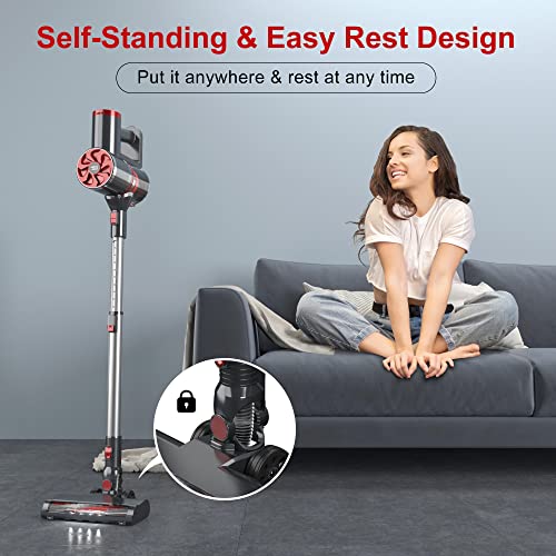 PRETTYCARE Cordless Vacuum Cleaner, Self-Standing, 25Kpa Powerful Suction Stick Vacuum with Smart LED Display, 40Min Long Runtime Brushless Motor, Lightweight Vacuum for Hardwood Floor Carpet Pet Hair