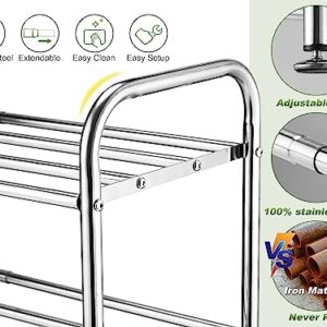 SKIKEN 2-Tier Low Shoe Rack, 100% Stainless Steel, Small Expandable Shoe Rack, Stretchable Rod, No Rust, Easy to Care, Simple Metal Storage Rack For Entrance, Stairs Side, Closet, Bathroom