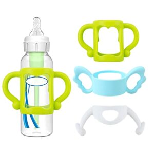 (3-pack) bottle handles for dr brown narrow baby bottles, 3 styles 2 sizes, soft silicone bottle holder for baby self-feeding, teach baby to drink independently,easy to grip, bpa free soft silicone
