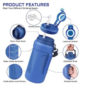 Nefeeko Collapsible Water Bottles, 1.5L Reusable Collapsible Water Bottle for Travel Leakproof, BPA Free Foldable Silicone Water Bottles with Straw for Traveling Sport Gym Camping Hiking