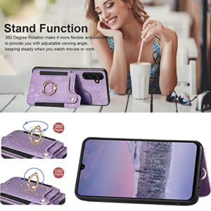 A14 5G Case,Card Holder Wallet for Galaxy A14 5G Phone Case,Ring Holder Stand,RFID-Blocking,Wrist Strap,Camera Protector,Leather Protective Magnetic Flip Cover for Samsung A14 5G Case (Purple)