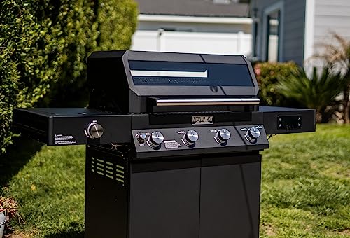 Monument Grills 4-Burner Liquid Propane Gas Smart bbq Grill Denali D425 with Stainless Steel Rotisserie Kit(2 Items)