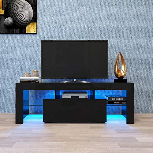 BAMACAR LED TV Stand For 60 Inch TV, LED Entertainment Center For 55 50 Inch TV, Black TV Stand For 55+ Inch TV, Gaming TV Stand For Living Room Bedroom, 60 Inch TV Stand With Storage Media TV Console