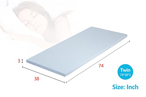 3 Inch Memory Foam Mattress Topper Cooling Gel Infused Mattress Topper Ventilated Design Pressure-Relieving Layers CertiPUR-US Certified,Twin Blue