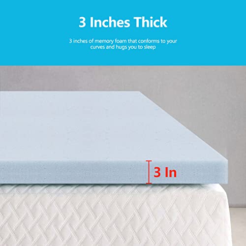 3 Inch Memory Foam Mattress Topper Cooling Gel Infused Mattress Topper Ventilated Design Pressure-Relieving Layers CertiPUR-US Certified,Twin Blue