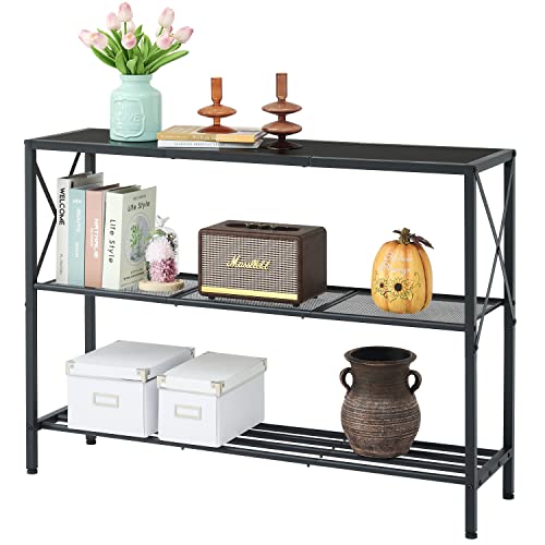 Hoctieon Black Console Tables for Entryway, 3 Tier Entryway Table, Narrow Sofa Table with Shelves, Hallway Table for Entryway, Living Room, Foyer, Office