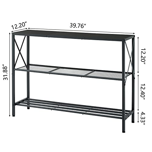 Hoctieon Black Console Tables for Entryway, 3 Tier Entryway Table, Narrow Sofa Table with Shelves, Hallway Table for Entryway, Living Room, Foyer, Office