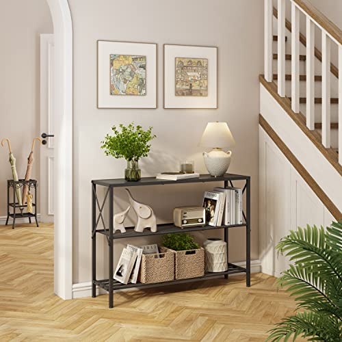 Hoctieon Black Console Tables for Entryway, 3 Tier Entryway Table, Narrow Sofa Table with Shelves, Hallway Table for Entryway, Living Room, Foyer, Office