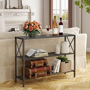 Hoctieon Black Console Tables for Entryway, 3 Tier Entryway Table, Narrow Sofa Table with Shelves, Hallway Table for Entryway, Living Room, Foyer, Office