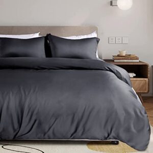 nexhome pro 100% organic bamboo duvet cover set queen - lightweight summer cooling comforter cover for hot sleepers 90"x90" 3pcs breathable dark grey bedding with corner ties,zipper closure,no insert